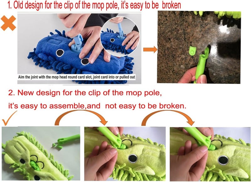 Xifando Mini Microfiber Chenille Cartoon Flat Dust Mop for Children,Detachable,360 Degree Rotation, Extension-Type (Green) - Image 3